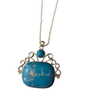 Turquoise Pendant Necklace with Silver Accents
